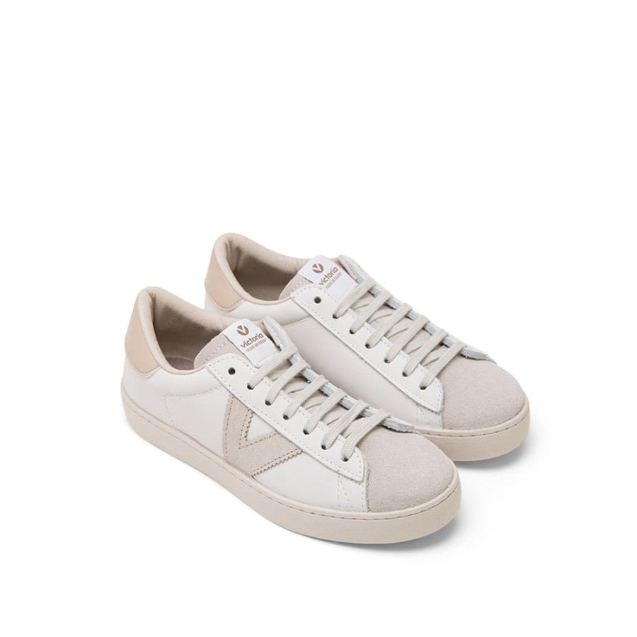 Shoes VICTORIA | Beige Grey Leather Sneakers