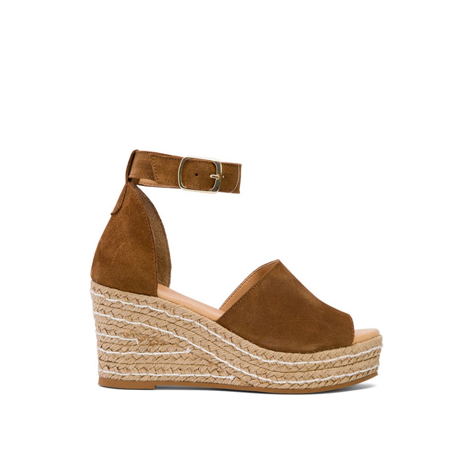 Sandals MISWEAR | Brown Leather Wedge Espadrilles With Buckle Up