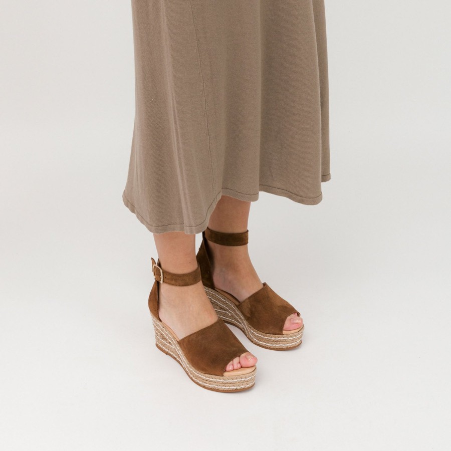 Sandals MISWEAR | Brown Leather Wedge Espadrilles With Buckle Up